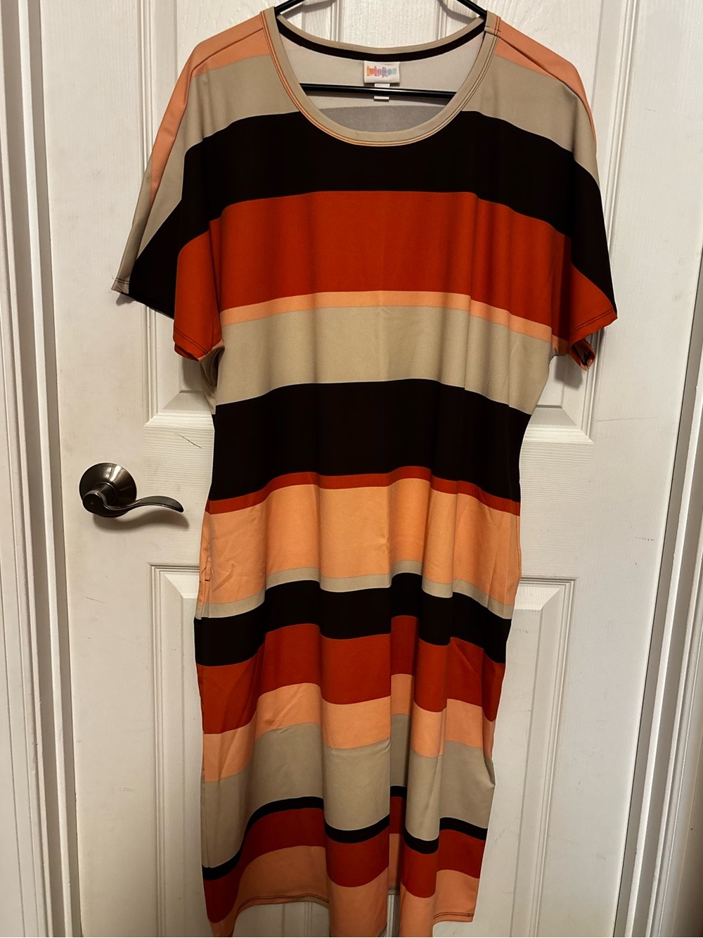 Lularoe Like New 2XL Marly Midi Dress Scuba Brown Orange Beige Peachy Pink